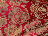 Red & Gold Damask Paisley - Faux Silk Brocade Jacquard Fabric