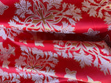 Red with Silver Cross - Faux Silk Brocade Jacquard Fabric