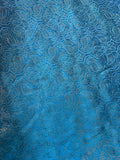 Turquoise Blue & Silver Small Paisley - Faux Silk Brocade Jacquard Fabric