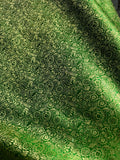 Kelly Green & Gold Small Floral - Faux Silk Brocade Jacquard Fabric