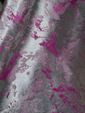 Pink & Silver Abstract Floral - Faux Silk Brocade Jacquard Fabric