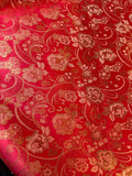 Red & Gold Paisley Floral- Faux Silk Brocade Jacquard Fabric