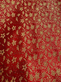 Red with Gold Small Flowers - Faux Silk Brocade Jacquard Fabric