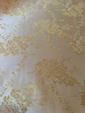 Cream & Gold Roses Floral - Faux Silk Brocade Jacquard Fabric