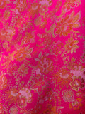 Neon Pink & Orange Floral - Faux Silk Brocade Jacquard Fabric