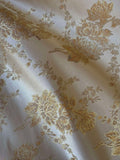 Cream & Gold Roses Floral - Faux Silk Brocade Jacquard Fabric