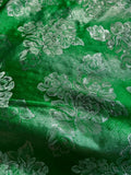 Kelly Green & Silver Floral - Faux Silk Brocade Jacquard Fabric