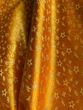 Orange with Gold Small Flowers - Faux Silk Brocade Jacquard Fabric