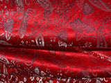 Red & Silver Paisley Floral- Faux Silk Brocade Jacquard Fabric