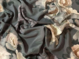 Large Scale Gray Roses Floral - Silk Georgette Chiffon Fabric