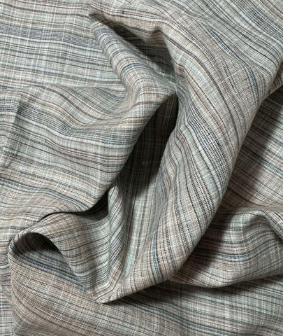 Blue & Beige Plaid 100% Linen Fabric - Medium Weight