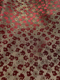 Red & Champagne Gold Flowers - Faux Silk Brocade Jacquard Fabric