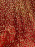 Red with Gold Small Flowers - Faux Silk Brocade Jacquard Fabric