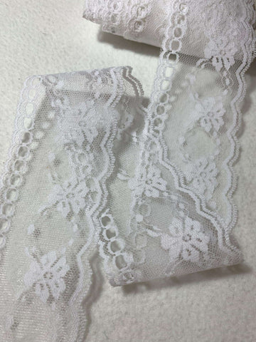 Vintage Wide Floral Border Lace Trim White 1-3/4" wide x 2 Yards