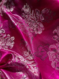 Fuchsia Pink & Silver Large Floral - Faux Silk Brocade Jacquard Fabric