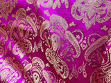 Fuchsia Pink & Gold Damask Paisley - Faux Silk Brocade Jacquard Fabric