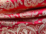 Red & Gold Damask Paisley - Faux Silk Brocade Jacquard Fabric