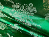 Emerald Green & Gold Roses Floral - Faux Silk Brocade Jacquard Fabric