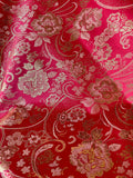 Red & Gold Paisley Floral- Faux Silk Brocade Jacquard Fabric