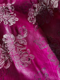 Fuchsia Pink & Silver Large Floral - Faux Silk Brocade Jacquard Fabric