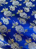 Royal Blue with Gold Flowers - Faux Silk Brocade Jacquard Fabric