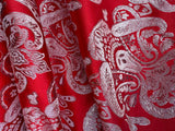 Red & Silver Damask Paisley - Faux Silk Brocade Jacquard Fabric