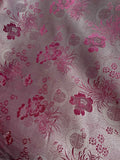 Pink on White Floral Medallions - Faux Silk Brocade Jacquard Fabric