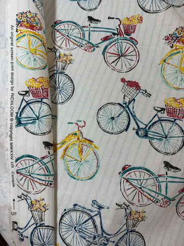 Bouquets in Bicycle Baskets - Richloom Cotton Canvas Fabric