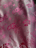 Pink on White Floral Medallions - Faux Silk Brocade Jacquard Fabric