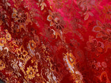 Red, Orange & Gold Floral - Faux Silk Brocade Jacquard Fabric