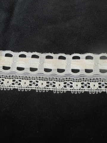 Vintage Wide White Lingerie Garter Border Lace Trim 1-5/8" wide x 2 Yards