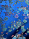 Royal Blue w/ Multi Colored Flowers - Faux Silk Brocade Jacquard Fabric