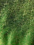 Kelly Green & Gold Small Floral - Faux Silk Brocade Jacquard Fabric