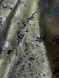 Blue & Gold Abstract Floral - Faux Silk Brocade Jacquard Fabric