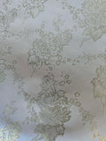 Ivory & Pale Gold Roses Floral - Faux Silk Brocade Jacquard Fabric