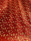 Red with Gold Small Flowers - Faux Silk Brocade Jacquard Fabric