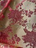 Gold with Red Poinsettia Christmas Floral - Faux Silk Brocade Jacquard Fabric