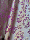 Champagne, Magenta & Gold Floral - Faux Silk Brocade Jacquard Fabric