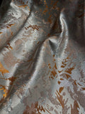 Orange & Silver Abstract Floral - Faux Silk Brocade Jacquard Fabric