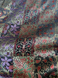 Purple Red Black & Gold Floral Patchwork - Faux Silk Brocade Jacquard Fabric