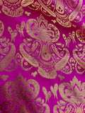 Fuchsia Pink & Gold Damask Paisley - Faux Silk Brocade Jacquard Fabric