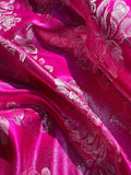 Fuchsia Pink & Silver Large Floral - Faux Silk Brocade Jacquard Fabric