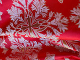 Red with Silver Cross - Faux Silk Brocade Jacquard Fabric