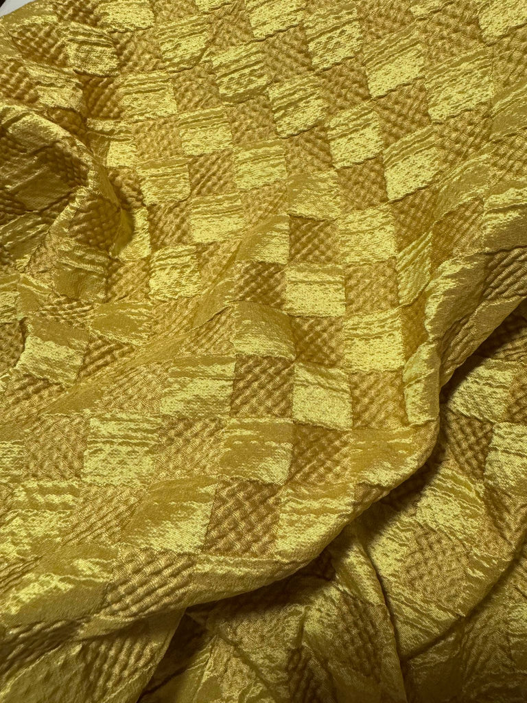 Gold Checkered - Silk Satin Brocade Fabric