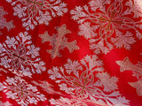 Red with Silver Cross - Faux Silk Brocade Jacquard Fabric