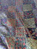 Purple Red Black & Gold Floral Patchwork - Faux Silk Brocade Jacquard Fabric