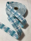 Vintage Embroidered Ribbon - Blue Bows on Stripe 1-1/16" wide