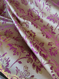 Champagne, Magenta & Gold Floral - Faux Silk Brocade Jacquard Fabric