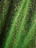 Kelly Green & Gold Small Floral - Faux Silk Brocade Jacquard Fabric