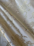 Ivory & Pale Gold Roses Floral - Faux Silk Brocade Jacquard Fabric